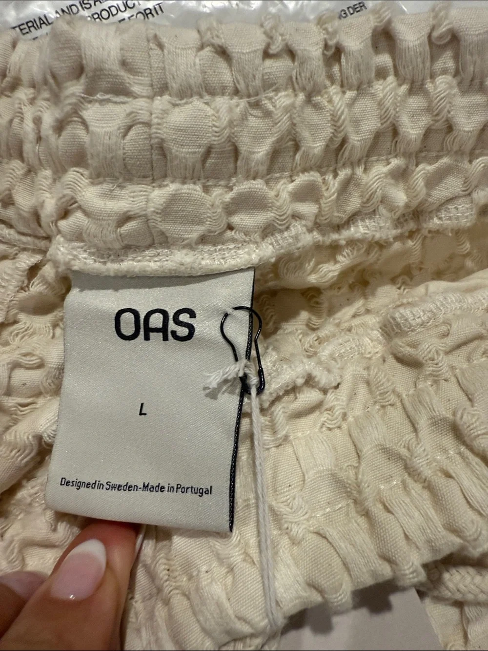 OAS Cream Textured Swim Trunks with Drawstring Waist